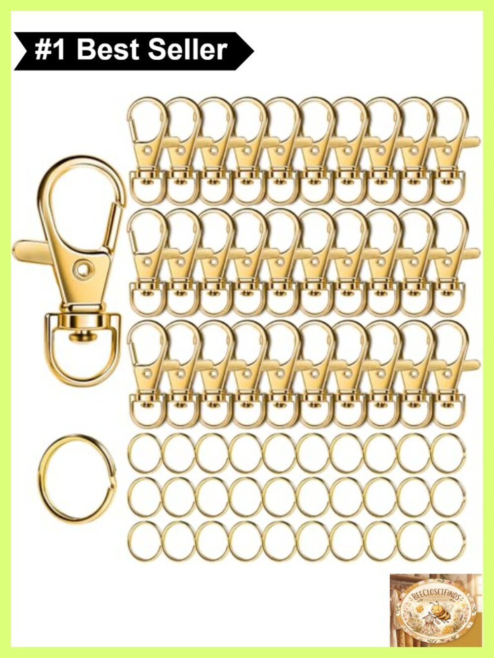 60pc Lobster Claw Clasp Keychain Clip Key Ring Set Jewelry Making Crafts